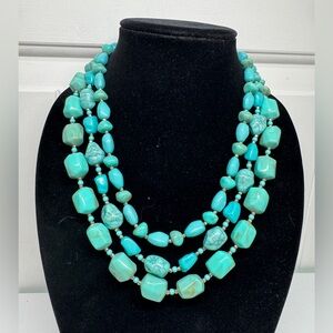 Turquoise acrylic triple strand necklace
